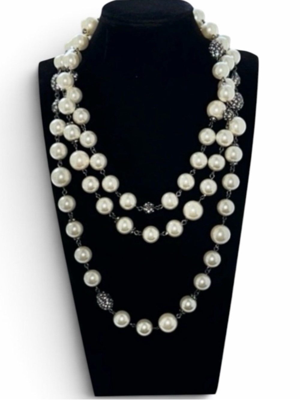 Joan Boyce NWT 59" Faux Pearl Crystal Rondelle Pavé Bead Long Rope Necklace